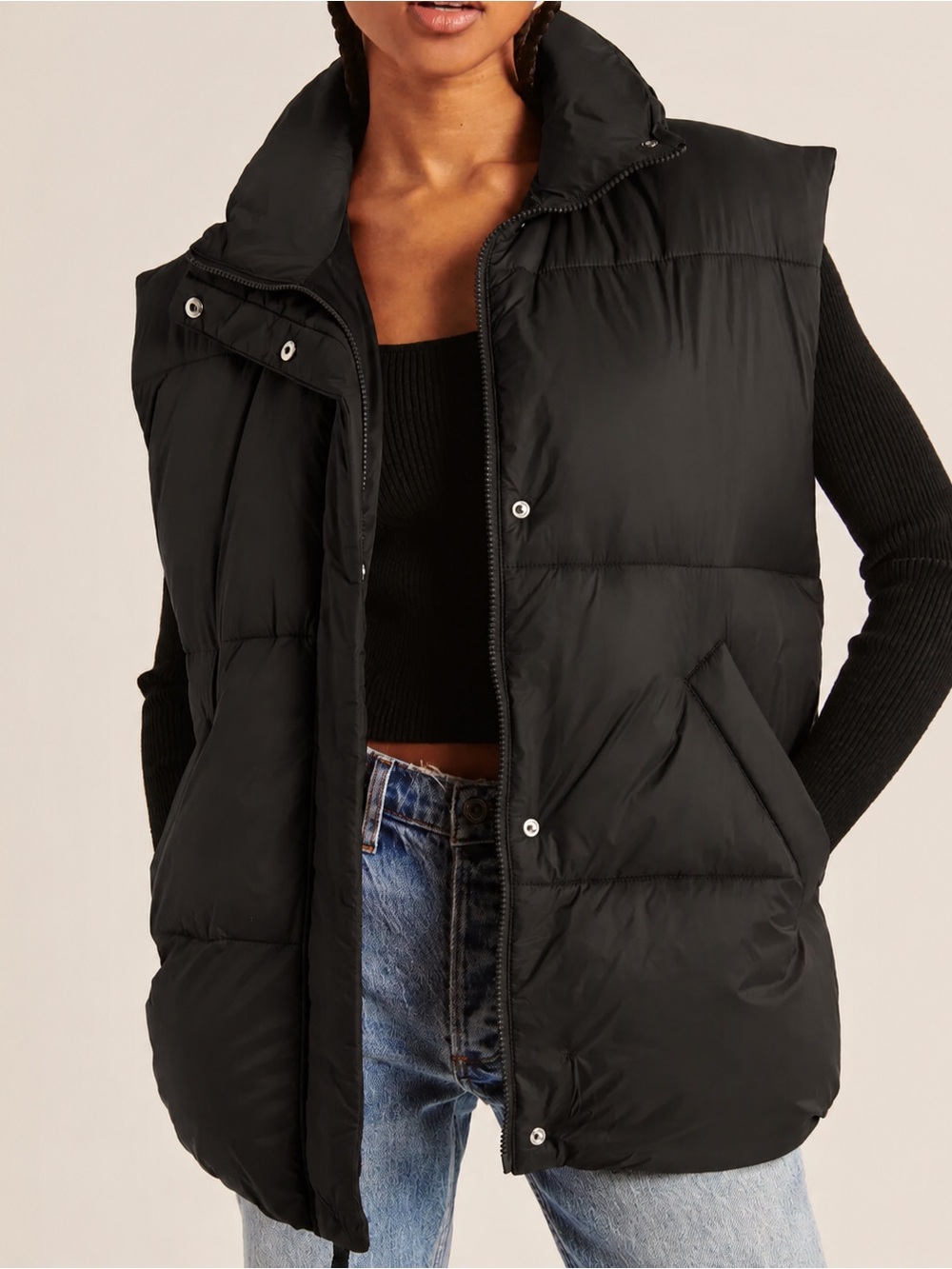 NWT Abercrombie and Fitch Oversized Black Quilted Puffer Vest size small